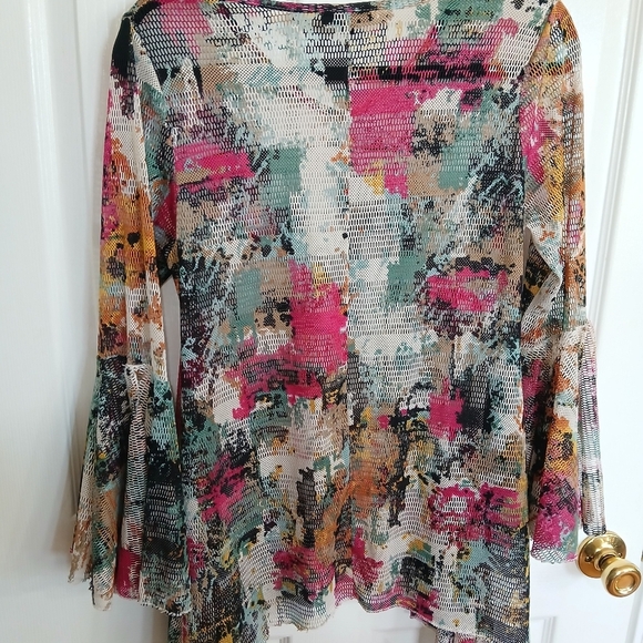 Dor Dor Couture | Mesh Knitting Bell Sleeve Boho Tunic Top Swim Coverup - Picture 9 of 9